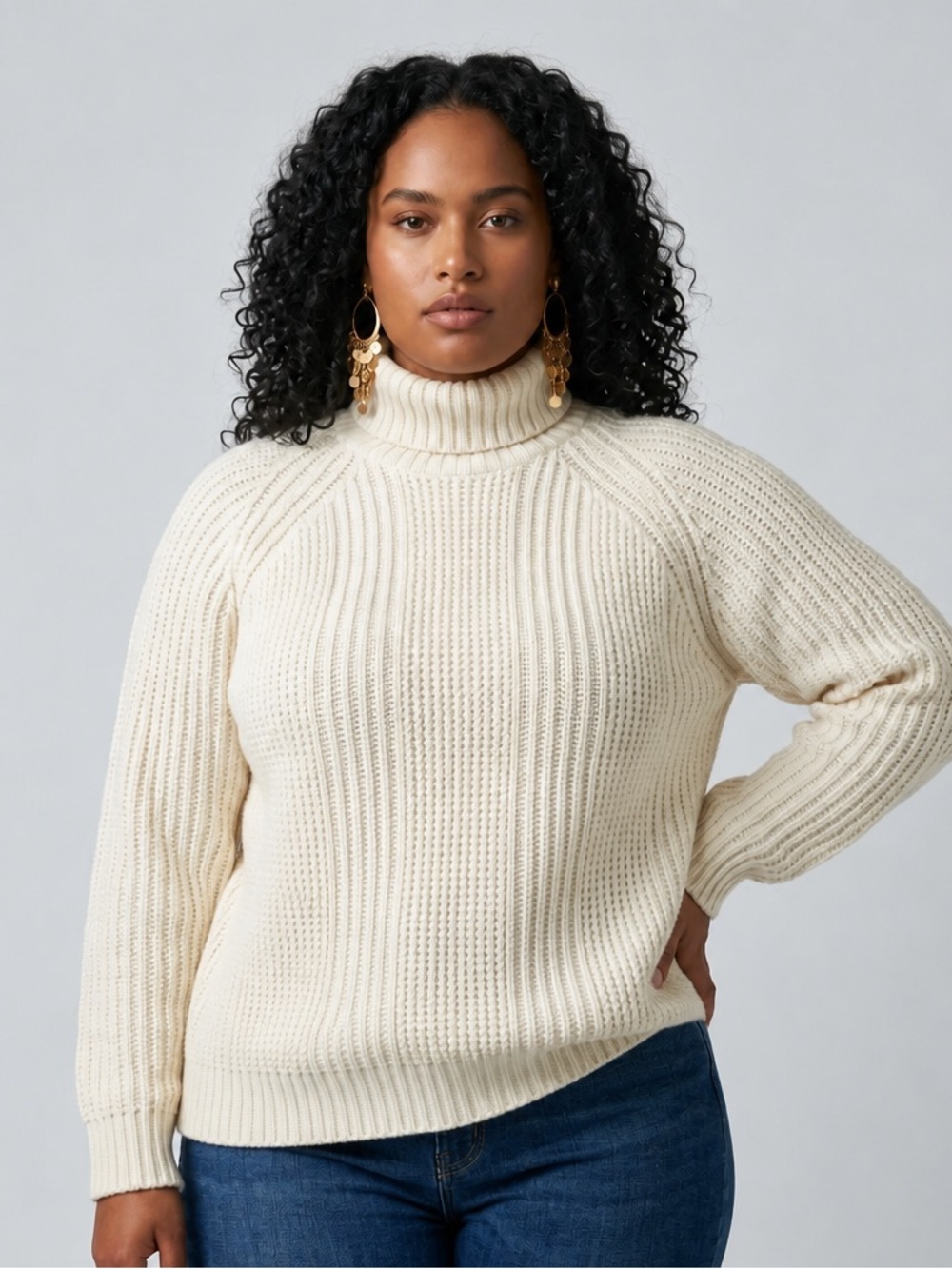 95% Lambs Wool Cream Ribbed Turtleneck Sweater/Quiet Luxury/Cottagecore/Neutral
